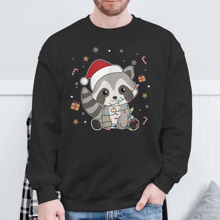 Raccoon Christmas Animals Fairy Lights Raccoon Sweatshirt Geschenke für alte Männer