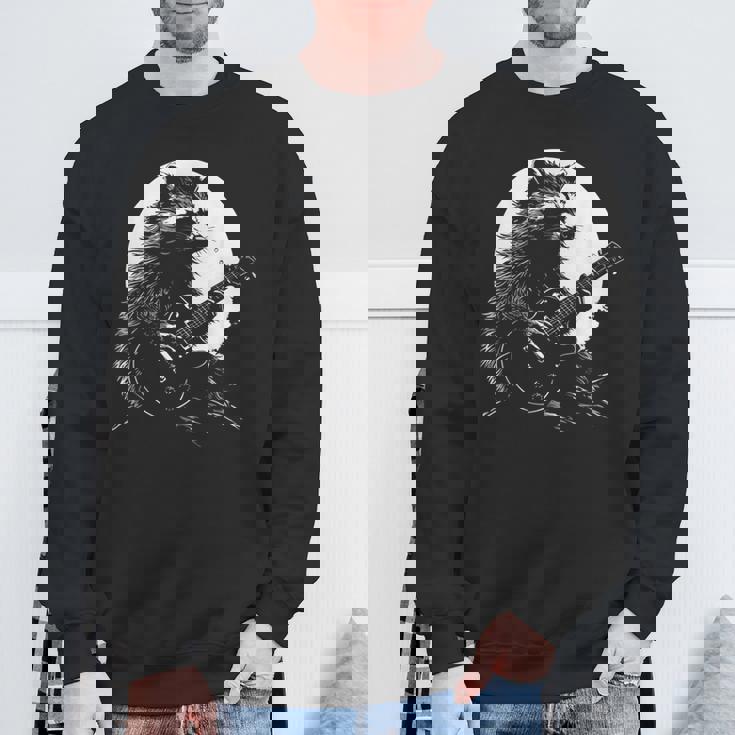 Raccoon Guitarist Sweatshirt - Fun Moon Meme Design for Music Lovers Gifts for Old Men