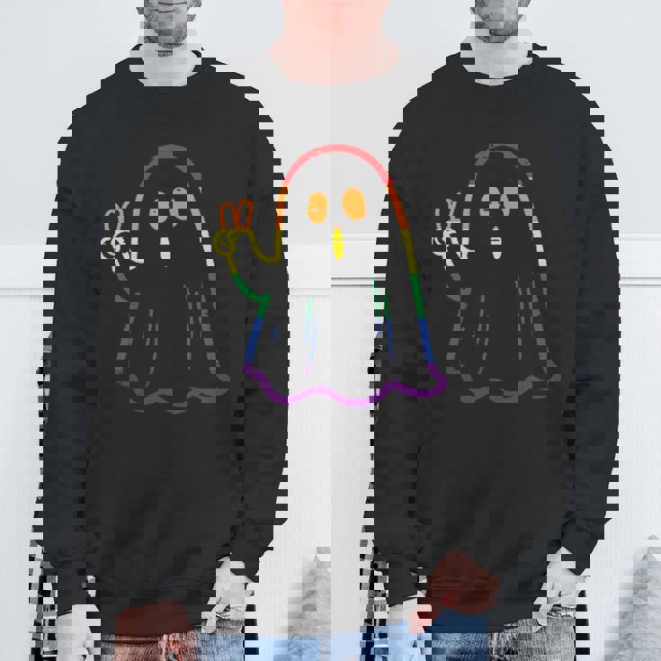 Rainbow LGBT Ghost Peace Sign Gay Pride Halloween Costume Sweatshirt Gifts for Old Men