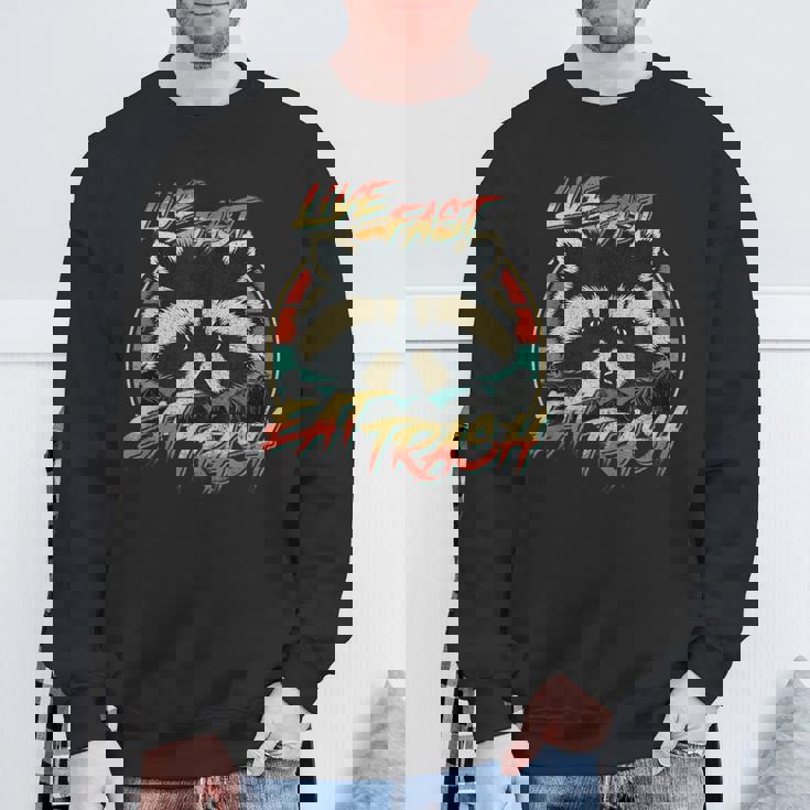 Retro Raccoon Sweatshirt - Live Fast Eat Trash - Fun Unisex Style Gifts for Old Men