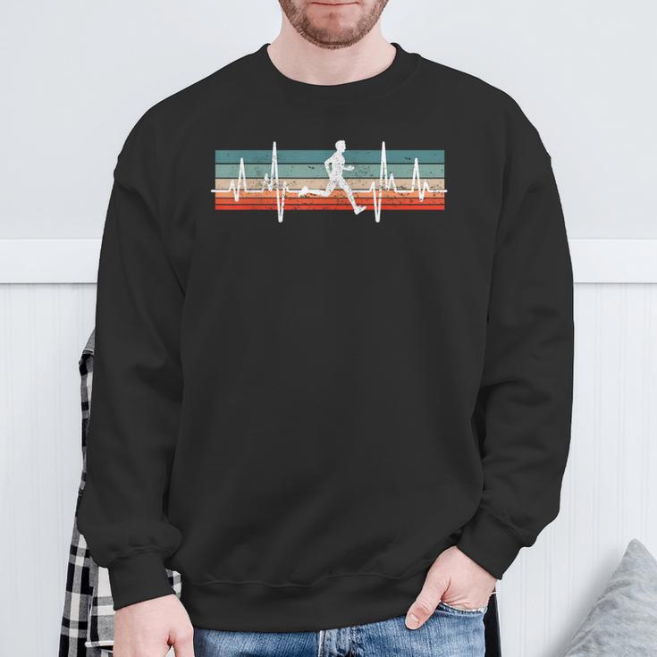 Retro Running Marathon Jogging Heartbeat Ecg Runner Motif Sweatshirt Geschenke für alte Männer