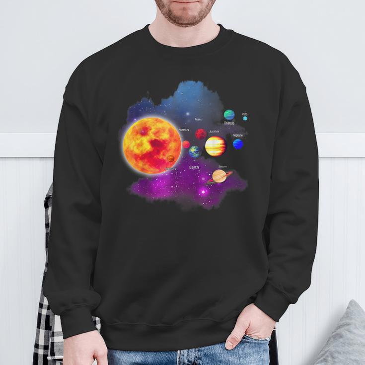 Solar System Motif With Sun Planets Stars Galaxies Sweatshirt Geschenke für alte Männer