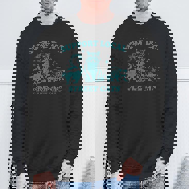 Support-Local-Street-Cat Vintage Raccoon Opossum Skunk Sweatshirt Gifts for Old Men