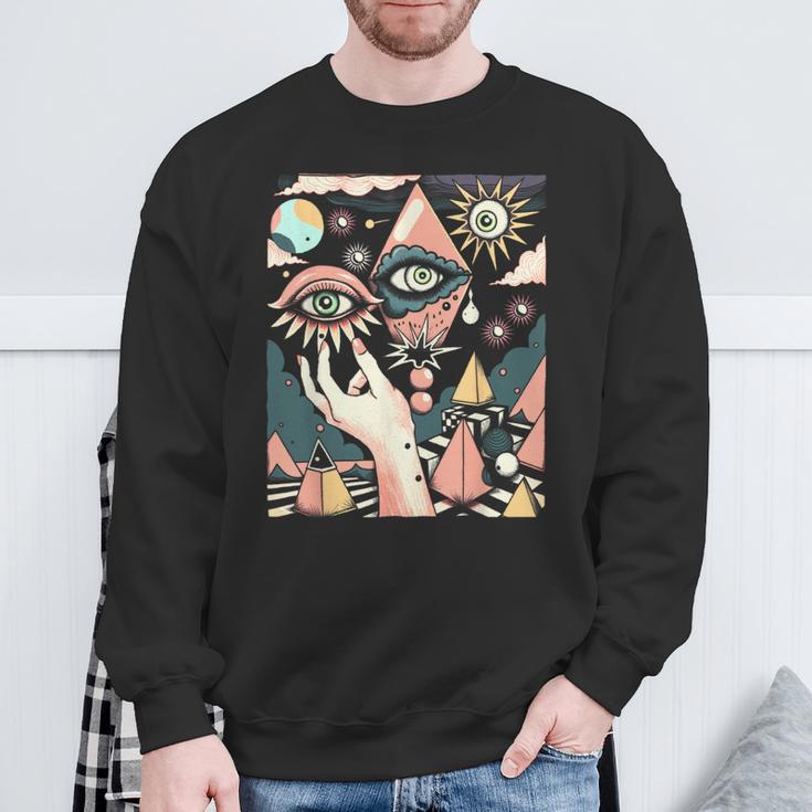Vintage Abstracto Cuadros Surrealista Arte Ojos Pirámide Camisa de entrenamiento Regalos para ancianos