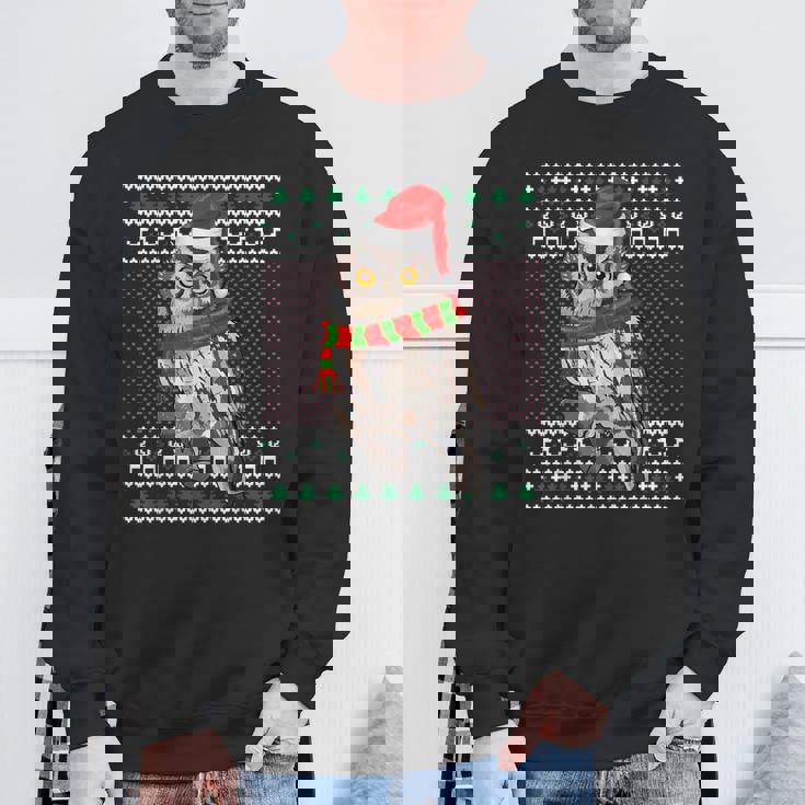 Xmas Santa Hat Whiskered Screech-Owl Ugly Christmas Sweatshirt Gifts for Old Men