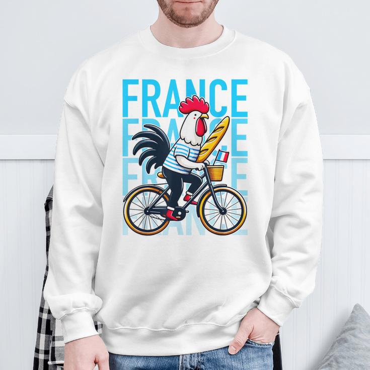 France Bicycle And Baguette Breton Stripes Rooster Sweatshirt Geschenke für alte Männer