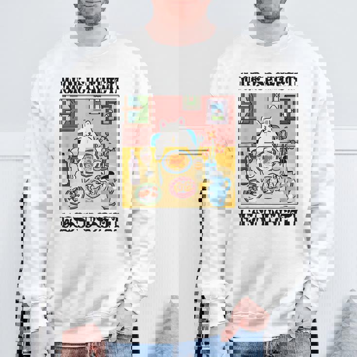 More Spaghetti Less Regretti Cat Eats Spaghetti Meme Sweatshirt Geschenke für alte Männer