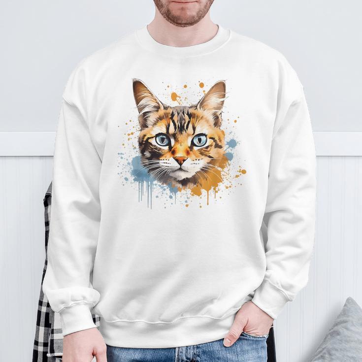 Watercolour Cat Portrait Adorable Animal Lover Gray Sweatshirt Geschenke für alte Männer