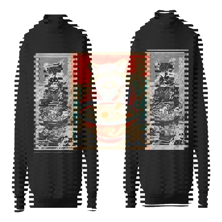 Anime Raccoon Eating Ramen Sweatshirt | Cozy Japanese-Inspired Fashion