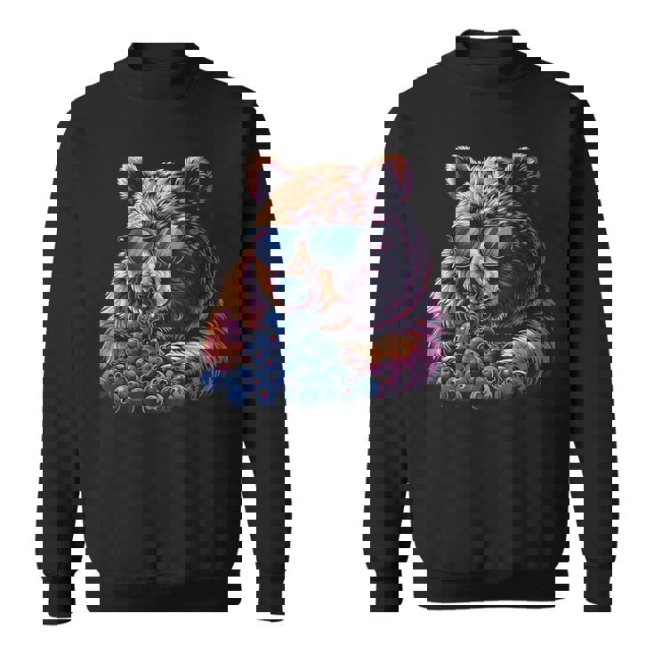 Blueberry Bear Sunglasses Blueberry Fruit Portrait Drawing Sweatshirt