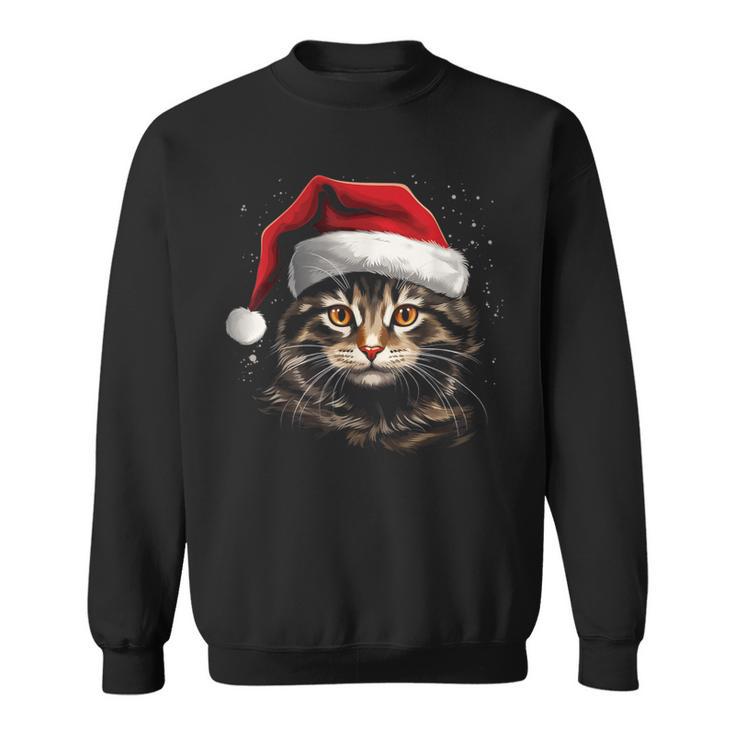 Cat With Christmas Hat Christmas Cat Santa Sweatshirt