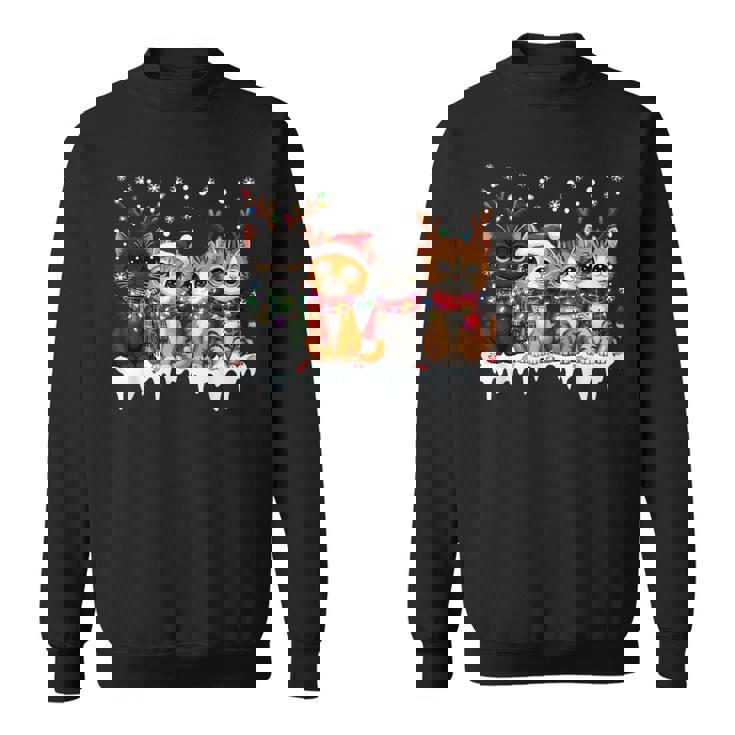 Cat Christmas Light Reindeer Santa Christmas Cat Lover Sweatshirt
