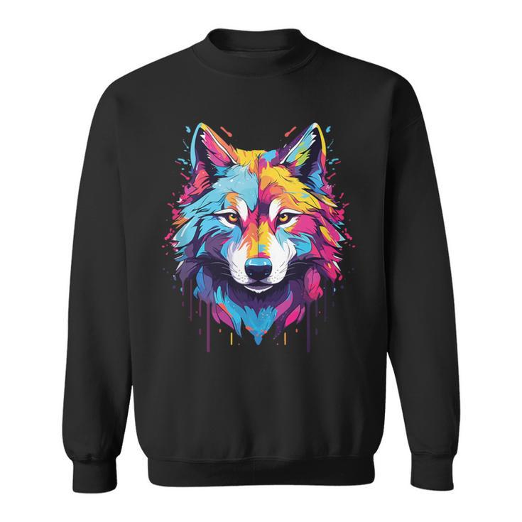 Colorido Lobo Arte Amante Lobos Espíritu Animal Multicolor Arte Sin Mangas Camisa de entrenamiento