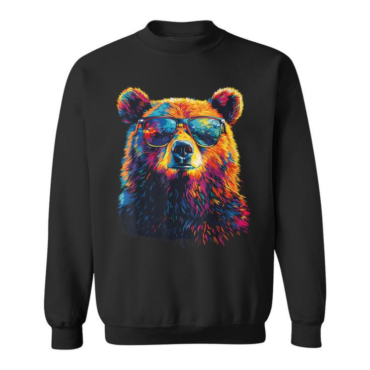 Cool Bear Portrait With Sunglasses Watercolour Bear Sweatshirt