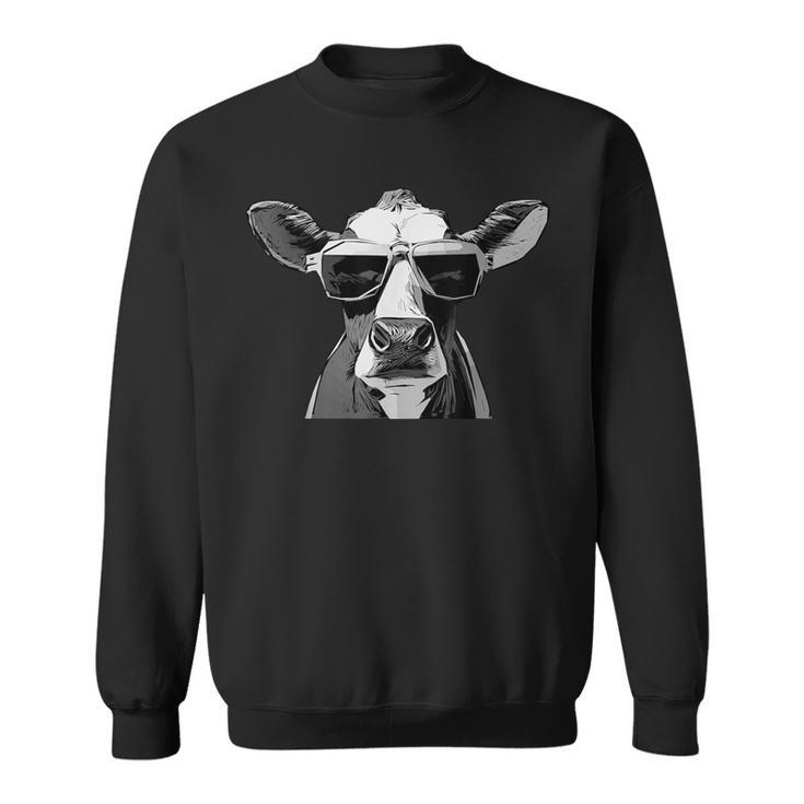 Cool Holstein Head With Sunglasses Farmer Cow Motif Sweatshirt