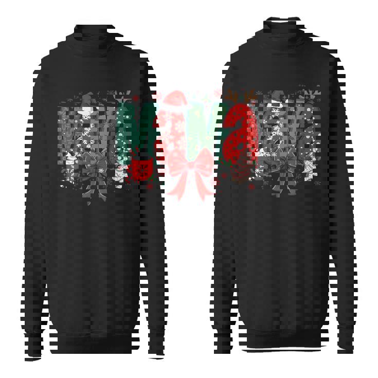Coquette Bow Christmas Mama Candy Cane Santa Hot Cocoa Mom Premium Sweatshirt