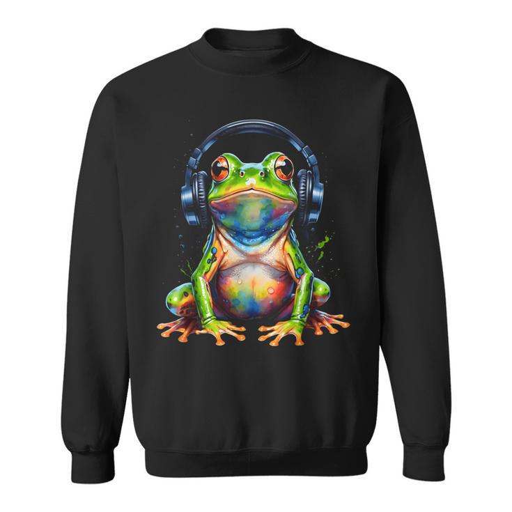 Frog Headphones Colourful Animal Print Sweatshirt