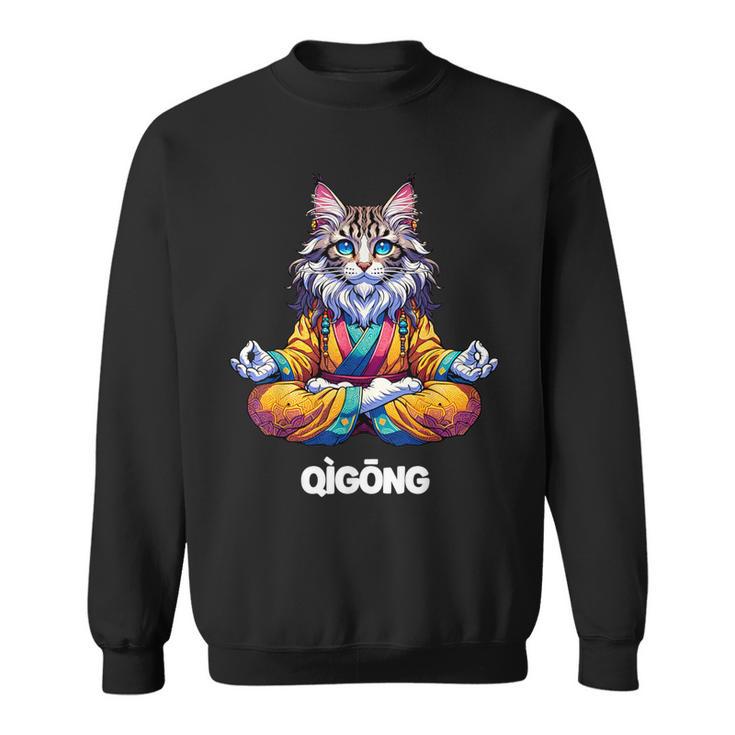 Cat Maine Coon Meditation Practice Qigong Chi Energy Sweatshirt