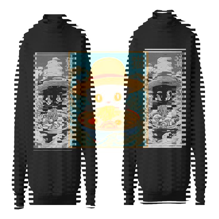 Graphic Cat Ramen Noodles Japanese Kawaii Anime Sweatshirt