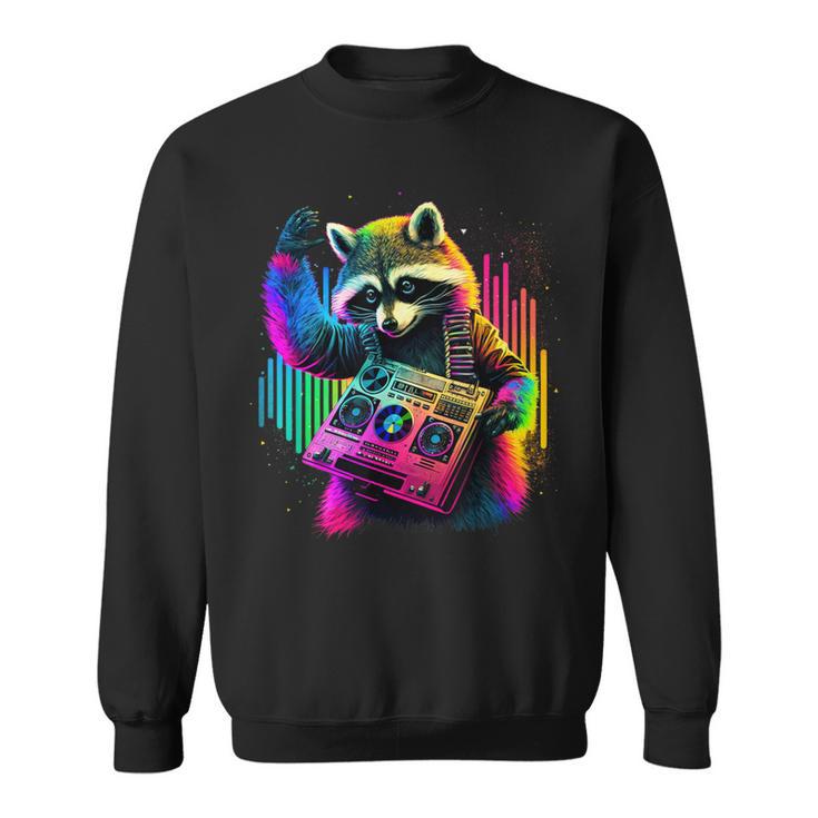 Future Raccoon Dj Retro Party Dj Badger Synthwave Sweatshirt