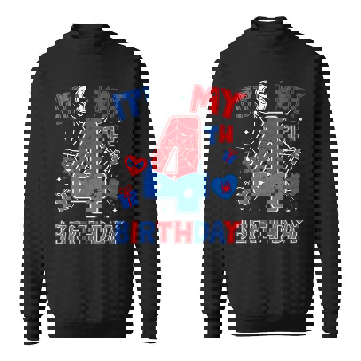 It's My 4Th Birthday Spider Boy Birthday Theme Party Sweatshirt