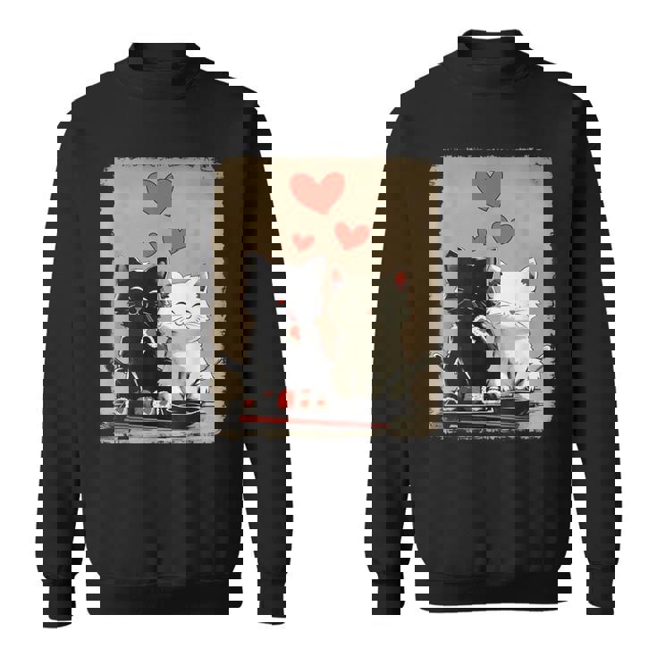 Kawaii Cat Couple Valentines Day Anime Cat Couple Heart Cat Sweatshirt