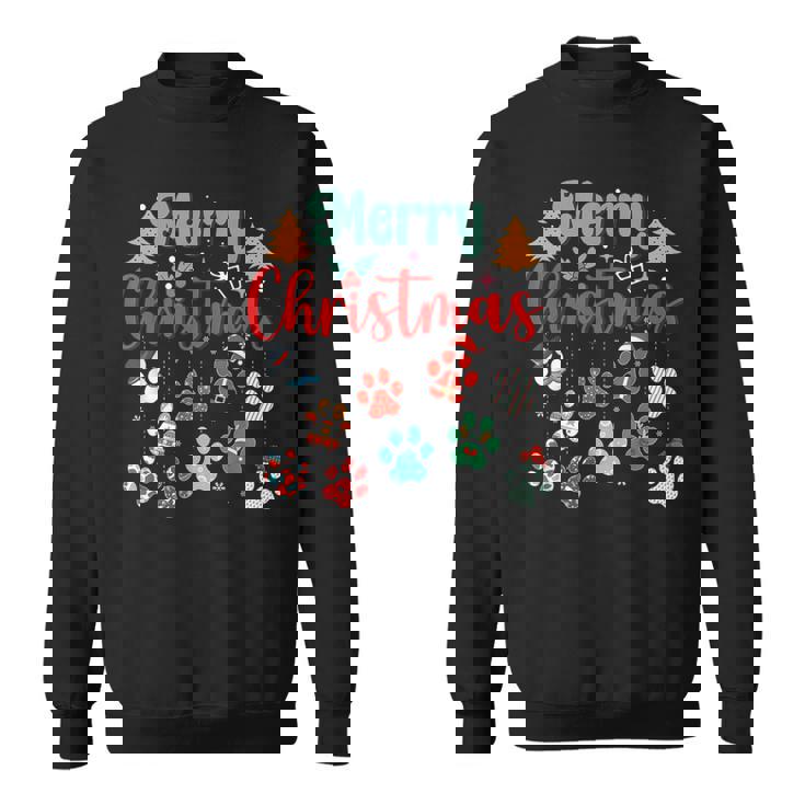 Merry Christmas Lights Dog Paw Red Plaid Dog Love Xmas Sweatshirt