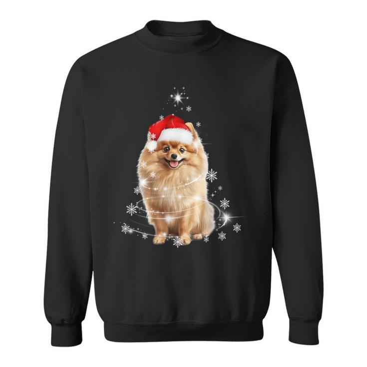 Pomeranian Christmas Tree Santa Hat Lights Jumper Sweatshirt