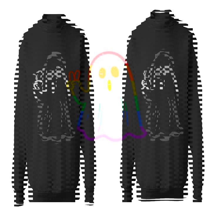 Rainbow LGBT Ghost Peace Sign Gay Pride Halloween Costume Sweatshirt