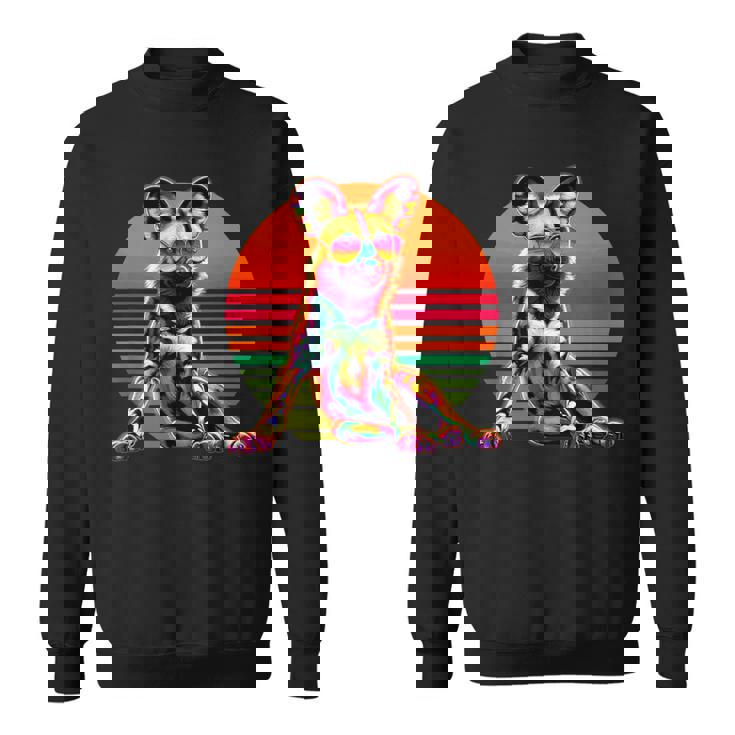 Retro Sunset Sunglasses African Wild Dog Painted Dog Sweatshirt