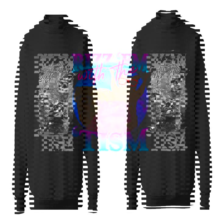 Rizz Em With The Tism Retro Raccoon Meme Sweatshirt