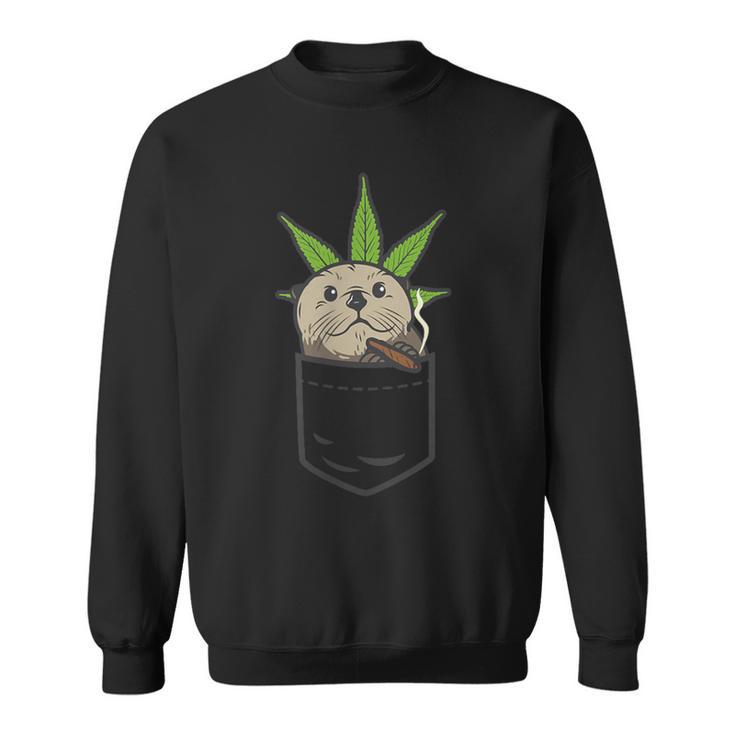 Sea Otter Smoking Weed Cannabis Blunt 420 Thc Stoner Sweatshirt