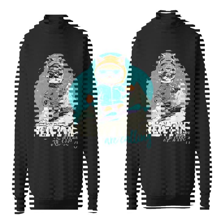 Skiing Cat Winter Sports Adventure Downhill Fun Sweatshirt