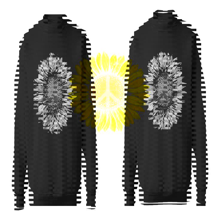 Sunflower Peace Sign Floral Hippie Love Retro Flower Peace Sweatshirt