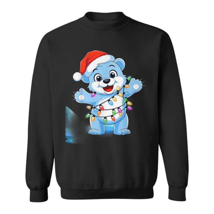 Süßer Weißer Bär In Weihnachtsmannmütze Mit Weihnachtslichtern Sweatshirt