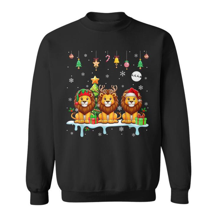 Three Santa Claus Reindeer Elf Lions Christmas Animal Lovers Children's Sweatshirt