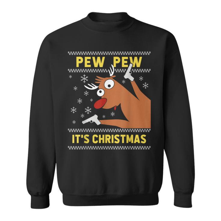 Ugly Christmas Sweater Pew Pew Crazy Reindeer Xmas Sweatshirt