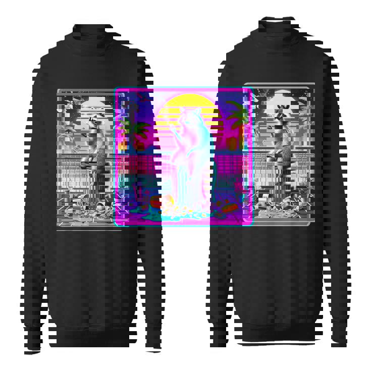 Vaporwave Synthwave Raccoon Sweatshirt | Retro Meme Style