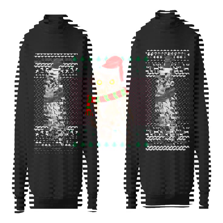 Xmas Santa Hat Whiskered Screech-Owl Ugly Christmas Sweatshirt