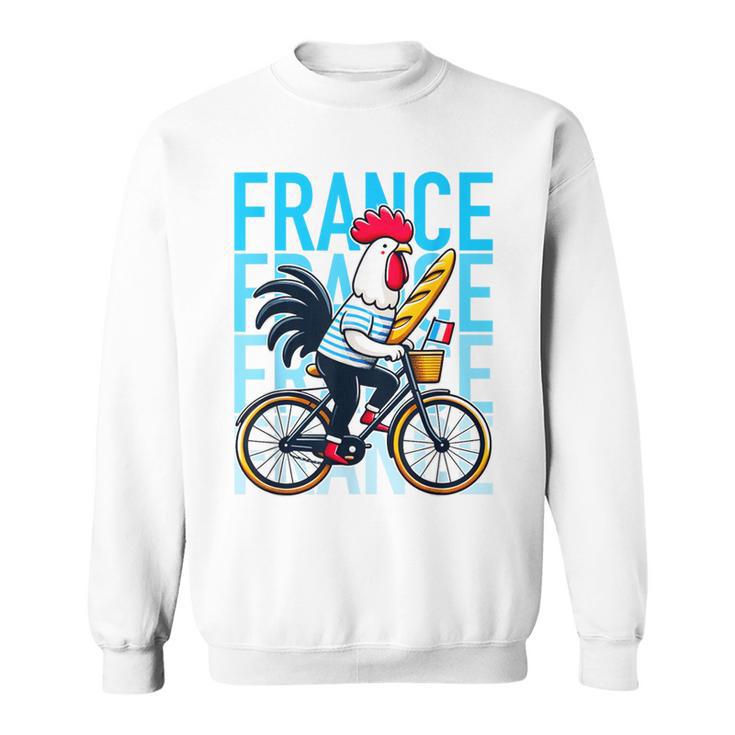 France Bicycle And Baguette Breton Stripes Rooster Sweatshirt