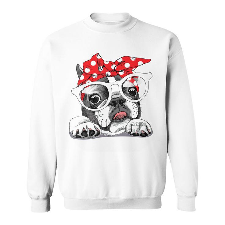 French Bulldog In Headband & Glasses Sweatshirt