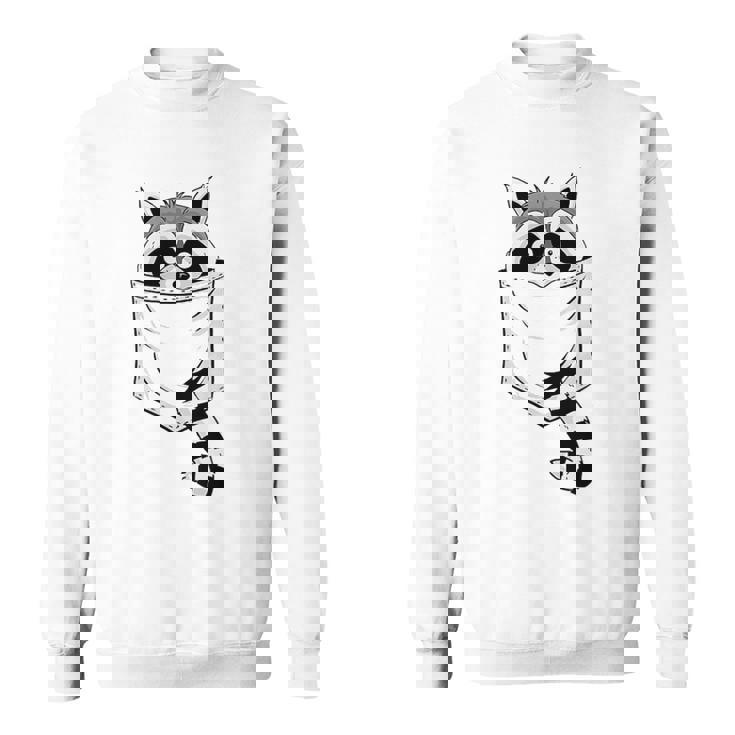 Raccoon Graphic Sweatshirt - Blue Cartoon Animal - Casual Crew