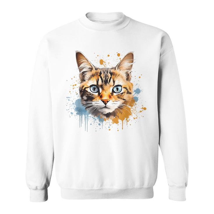 Watercolour Cat Portrait Adorable Animal Lover Gray Sweatshirt