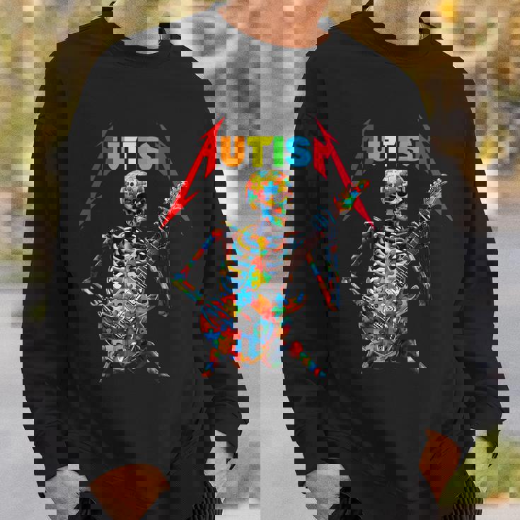 Autism Skeleton Guitar Player Rock Music Autism Awareness Sweatshirt Gifts for Him