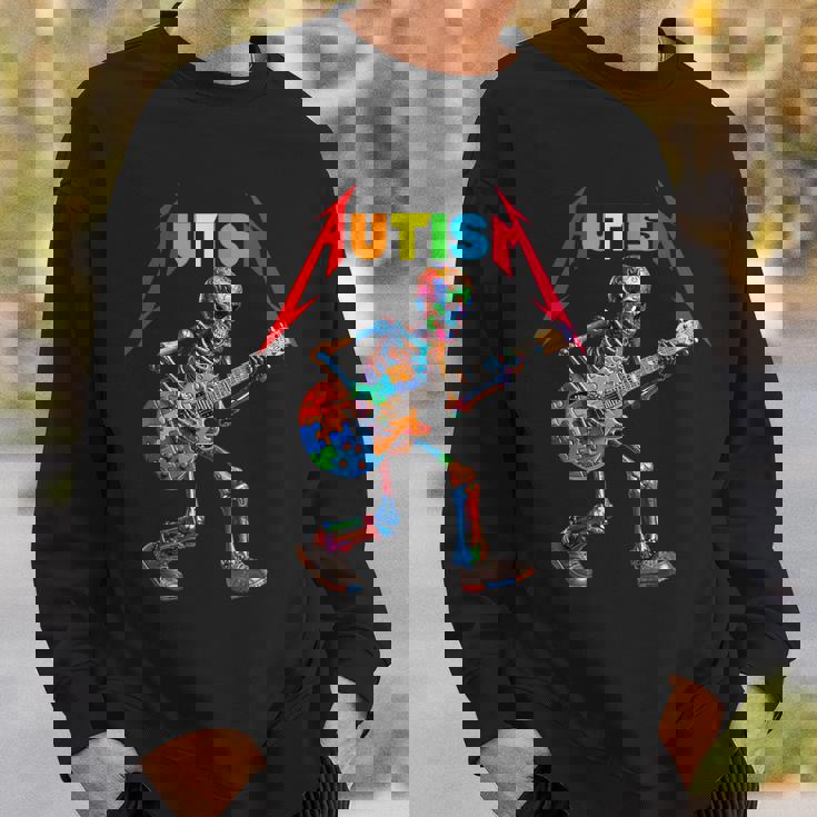 Autism Skeleton Guitar Rock Puzzle Music Autism Awareness Sweatshirt Gifts for Him