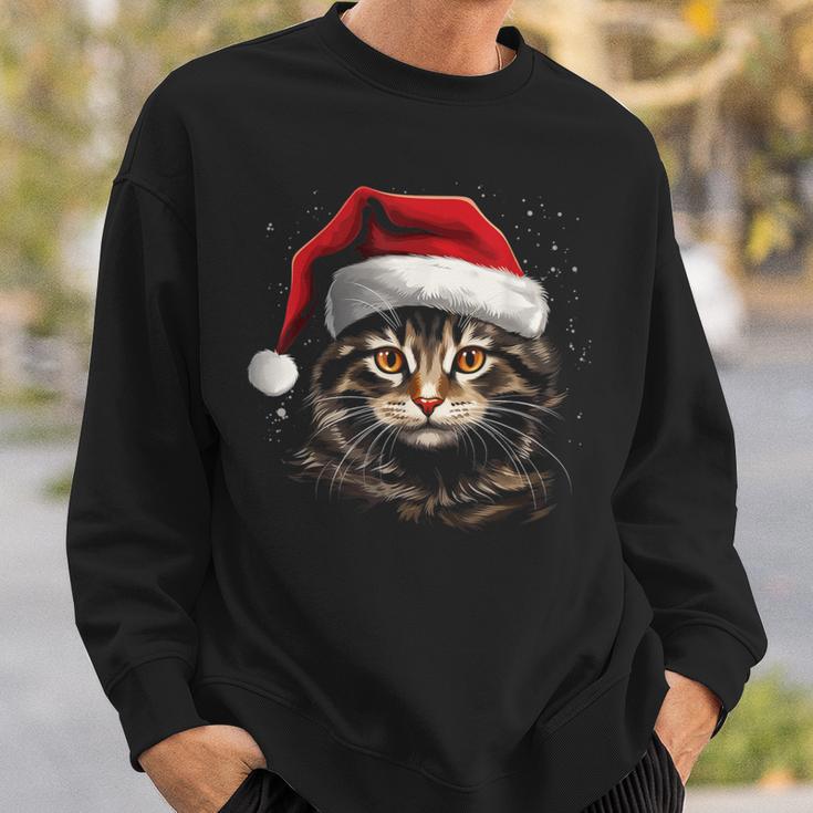 Cat With Christmas Hat Christmas Cat Santa Sweatshirt Geschenke für Ihn