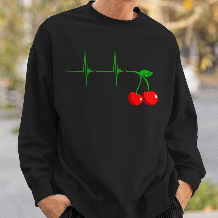 Cherry Heartbeat Cherries Fruits Ecg Pulse Sweatshirt Geschenke für Ihn