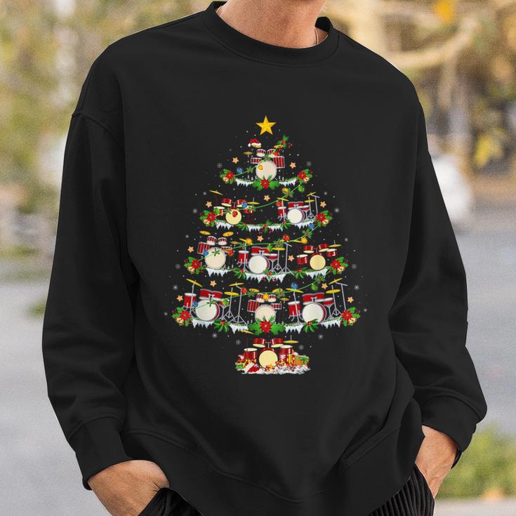 Christmas Lights Santa Drummer Christmas Tree Sweatshirt Geschenke für Ihn