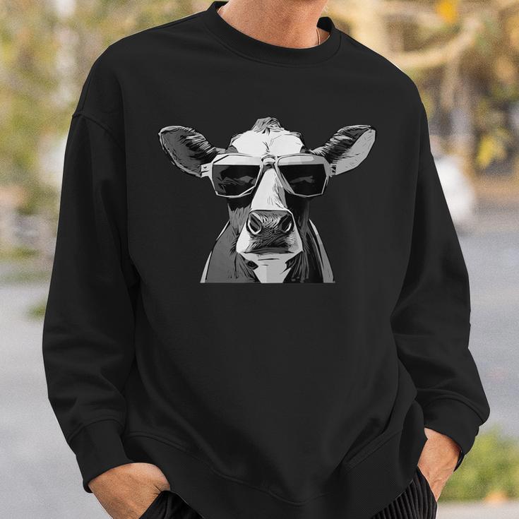 Cool Holstein Head With Sunglasses Farmer Cow Motif Sweatshirt Geschenke für Ihn