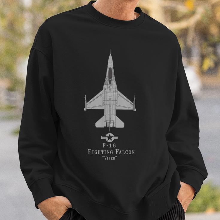 F-16 Fighting Falcon Tech Drawing Military Plane Sweatshirt Geschenke für Ihn